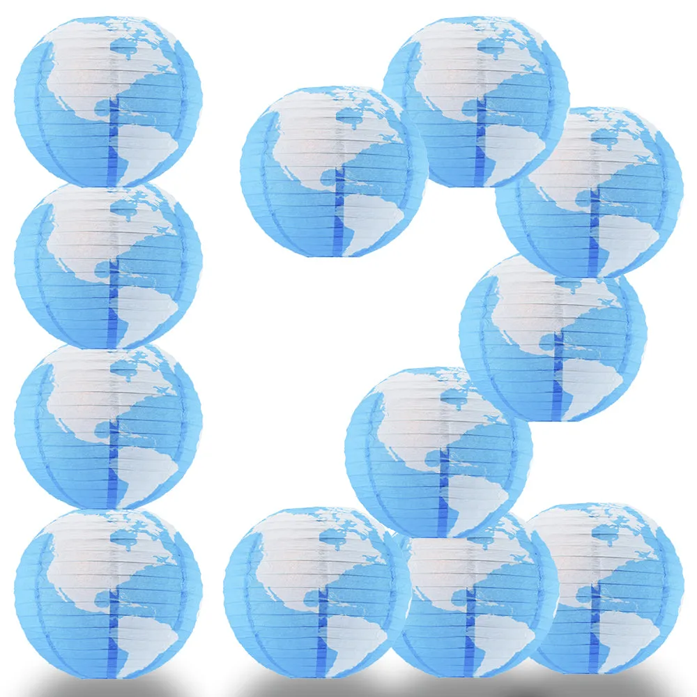 12 PACK | 14" Greater Detailed World Earth Globe Paper Lantern