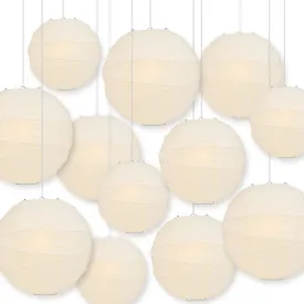 12-PC Beige / Ivory Paper Lantern Chinese Hanging Wedding & Party Assorted Decoration Set, 12/10/8-Inch