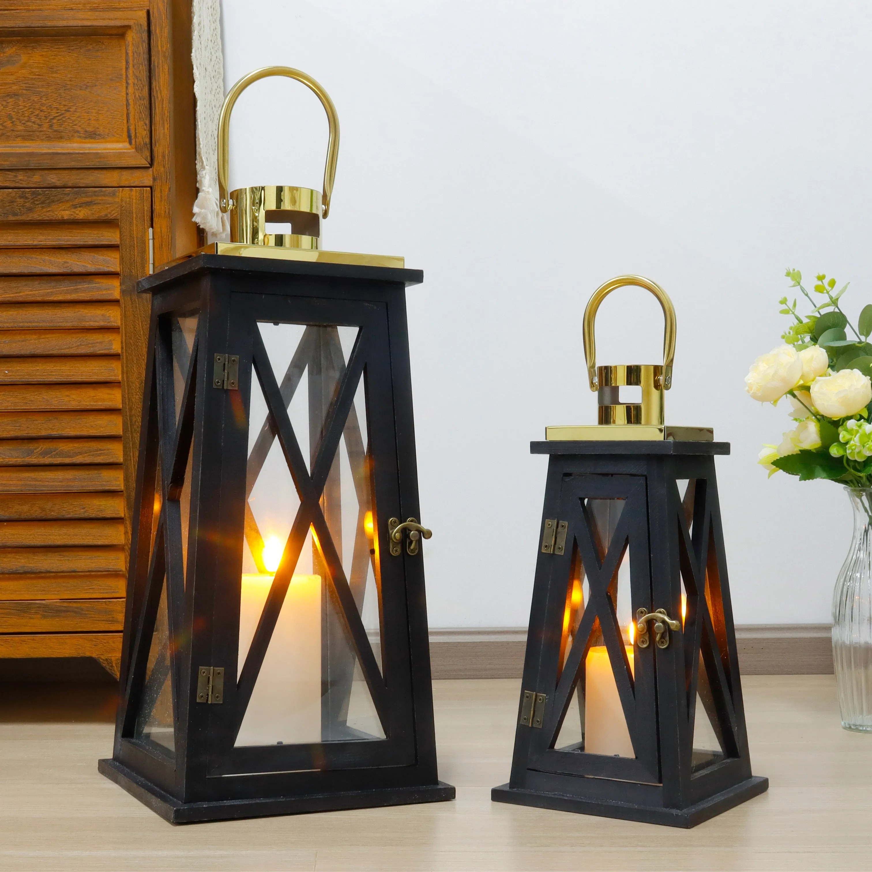 12''&18'' H Metal Decorative Candle Holders Rustic Hanging Lantern(Set of 2)