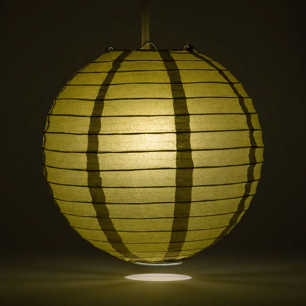 12" Gold Round Paper Lantern, Even Ribbing, Chinese Hanging Wedding & Party Decoration