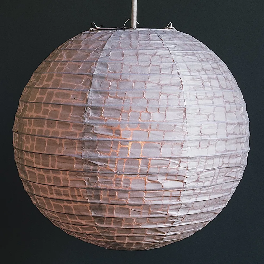 12" Modern Stone Japanese Kozo Unryu Fibrous Paper Lantern Shade, Hanging Decoration