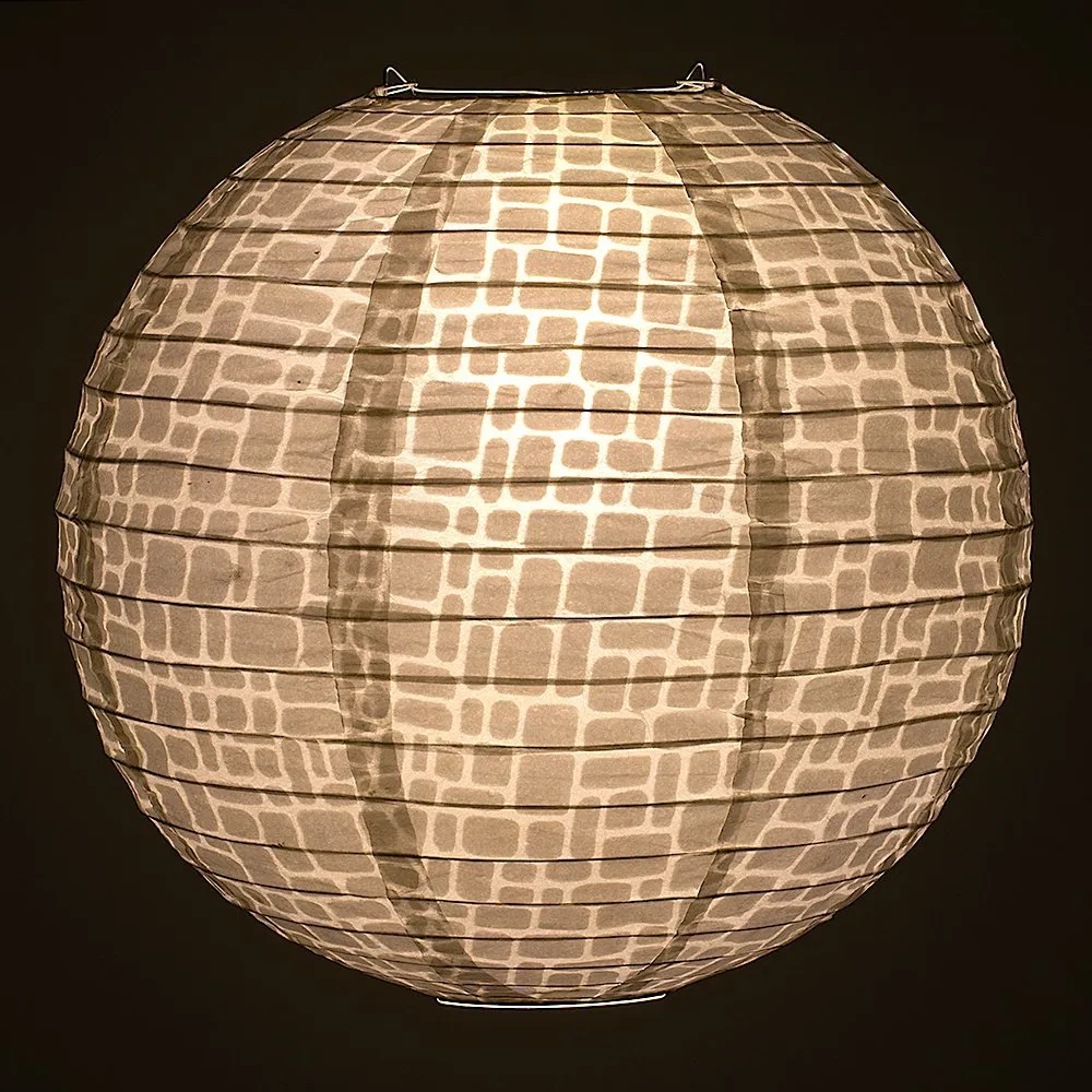 12" Modern Stone Japanese Kozo Unryu Fibrous Paper Lantern Shade, Hanging Decoration