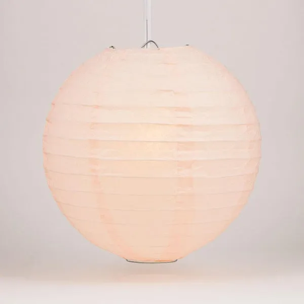 12" Rose Quartz Pink Round Paper Lantern, Even Ribbing, Chinese Hanging Decoration for Weddings and Parties