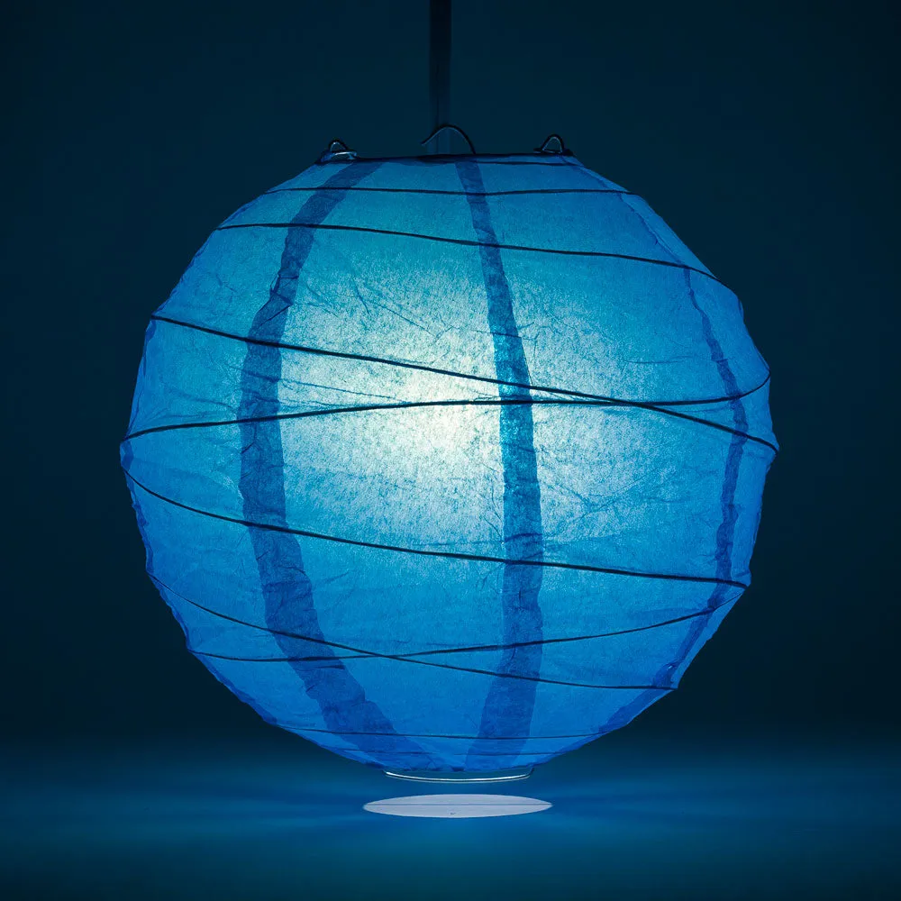 12" Turquoise Round Paper Lantern, Crisscross Ribbing, Chinese Hanging Wedding & Party Decoration