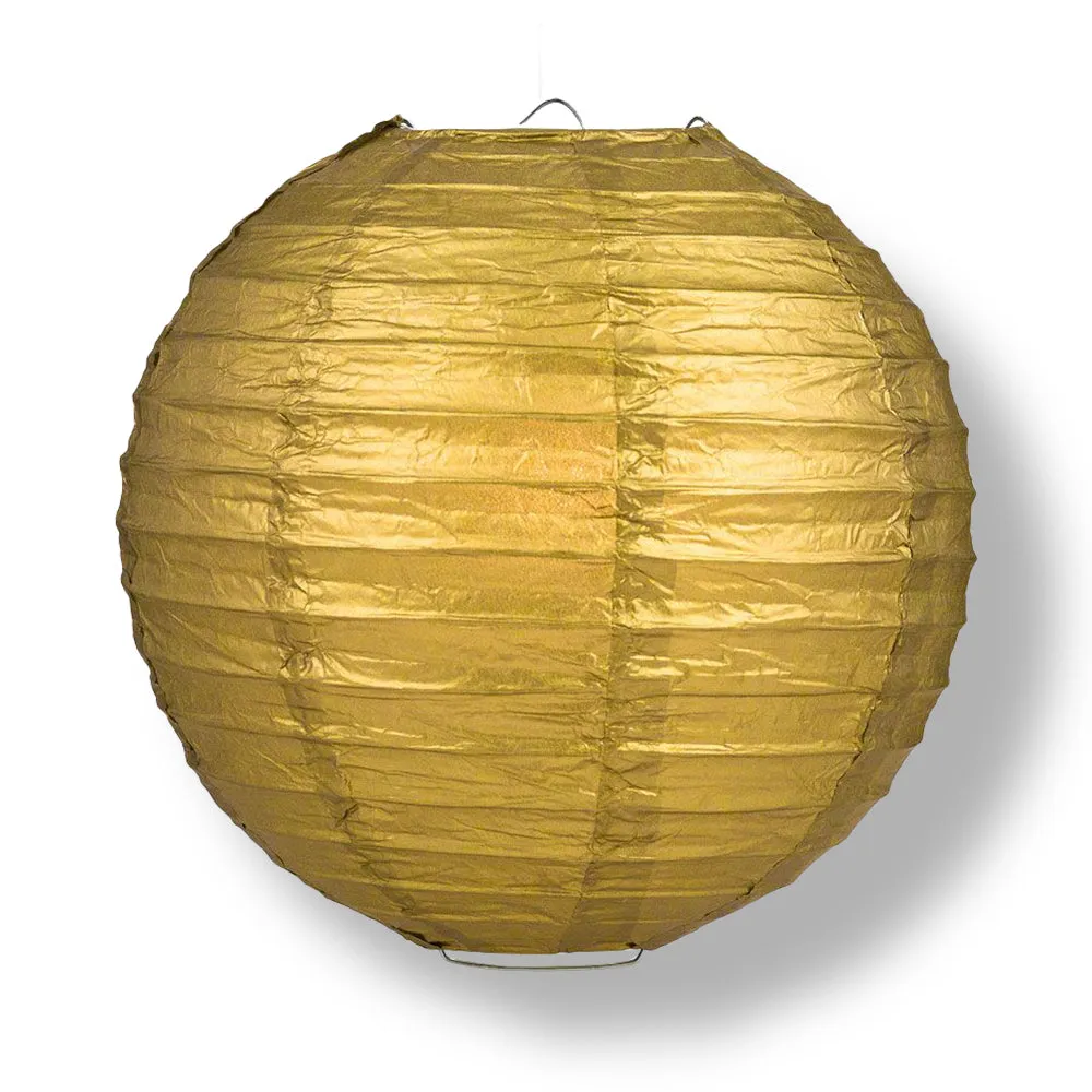 12" Wedding Gold Paper Lantern LED String Light COMBO Kit (21 FT, EXPANDABLE, White Cord)