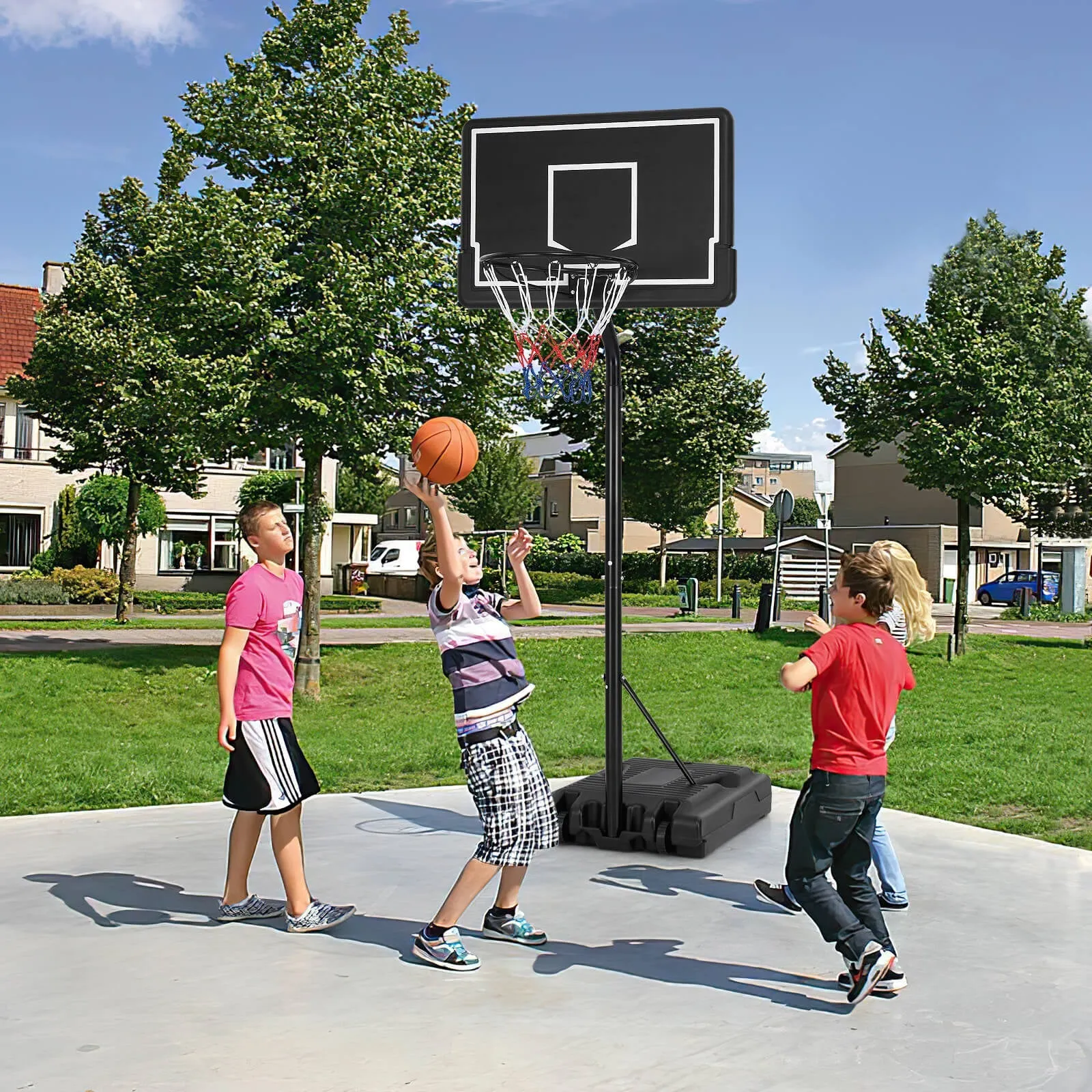 2.7-3.2 m Outdoor Basketball Hoop System with Fillable Base and Wheels