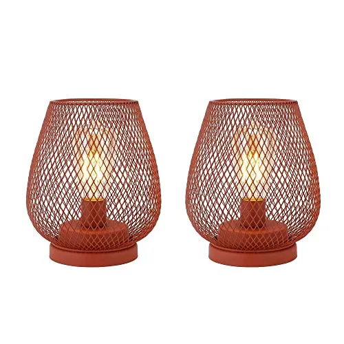 6.7'' Tall Metal Cage Shape Cordless Table Lamp Battery Lanterns (Set of 2)