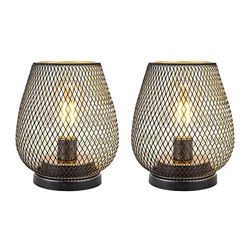 6.7'' Tall Metal Cage Shape Cordless Table Lamp Battery Lanterns (Set of 2)