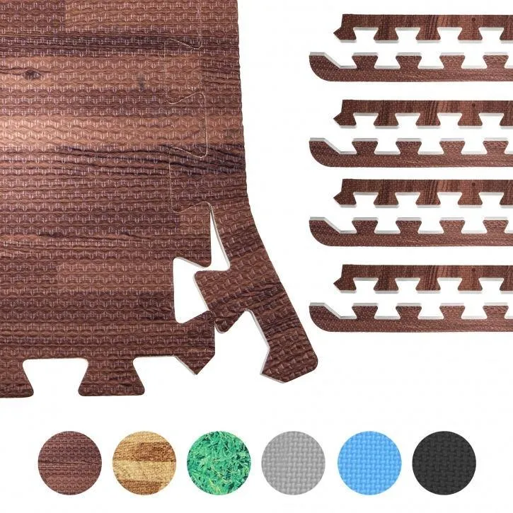 8x Edge Pieces for Floor Mats - Dark Wood Effect