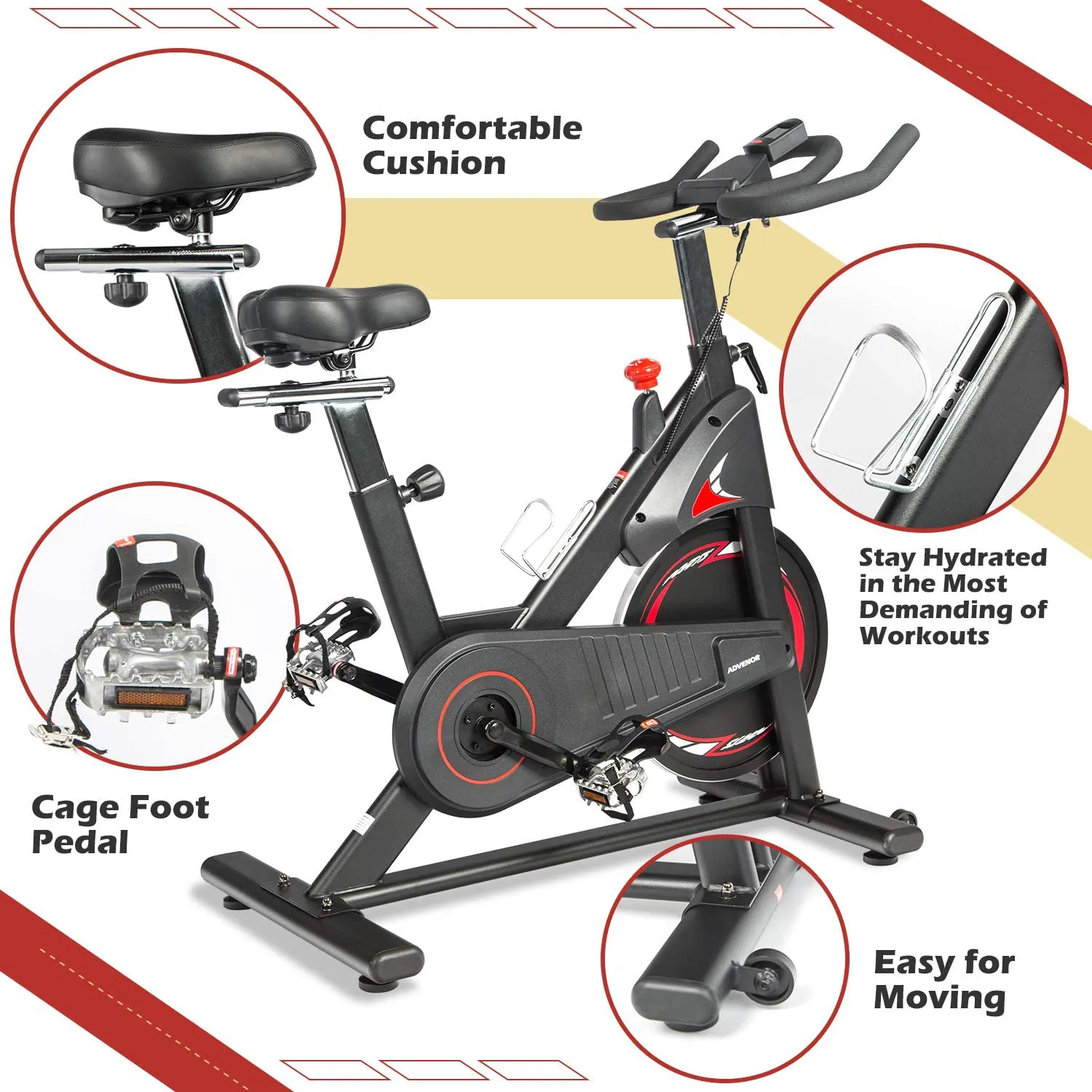 ADVENOR Magnetic Resistance Exercise Bike, Indoor Stationary Bikes for Home Workout, Quiet Belt Drive with LCD Monitor, Support up to 330 lbs, Flywheel 35 lbs