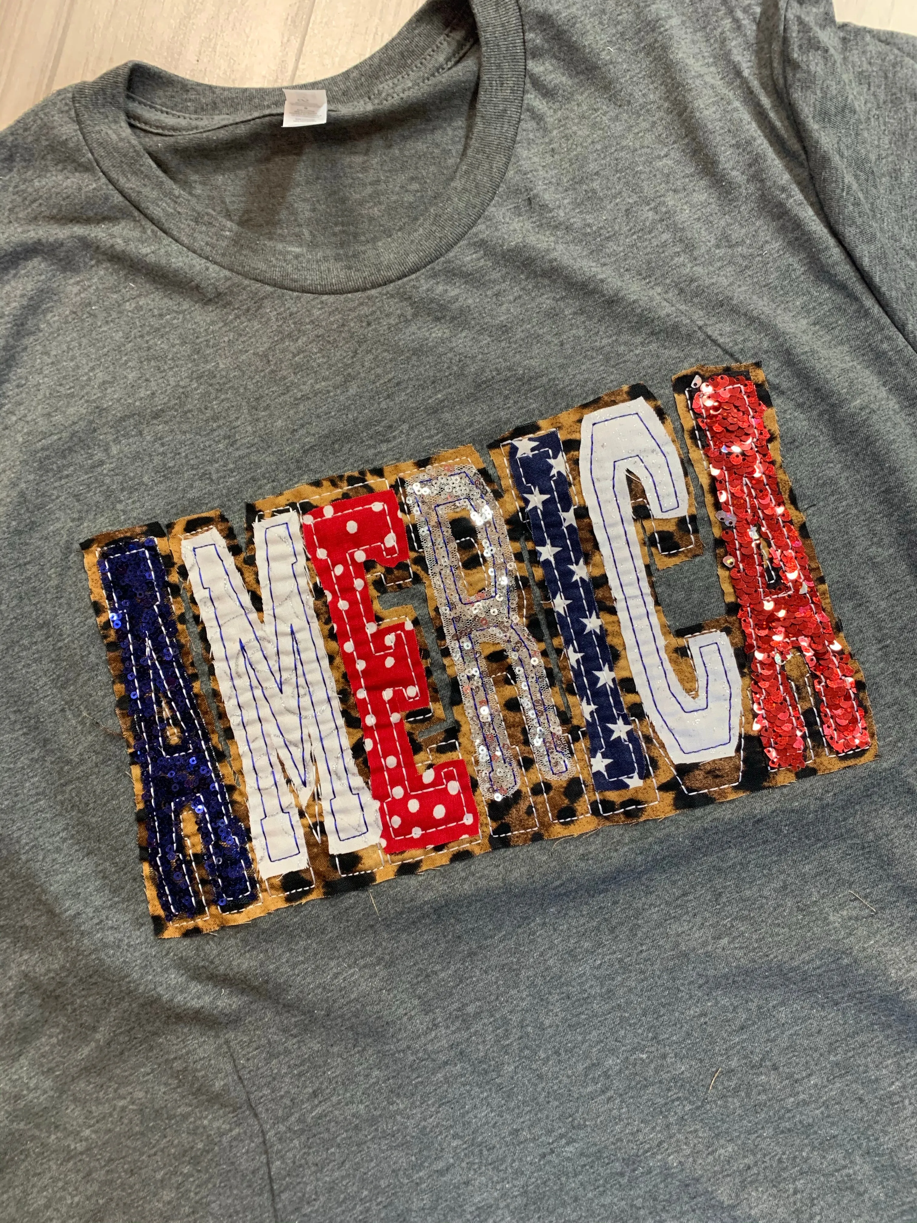 AMERICA Shirt - Double Stacked with Leopard and Red, White and Blue Fabrics