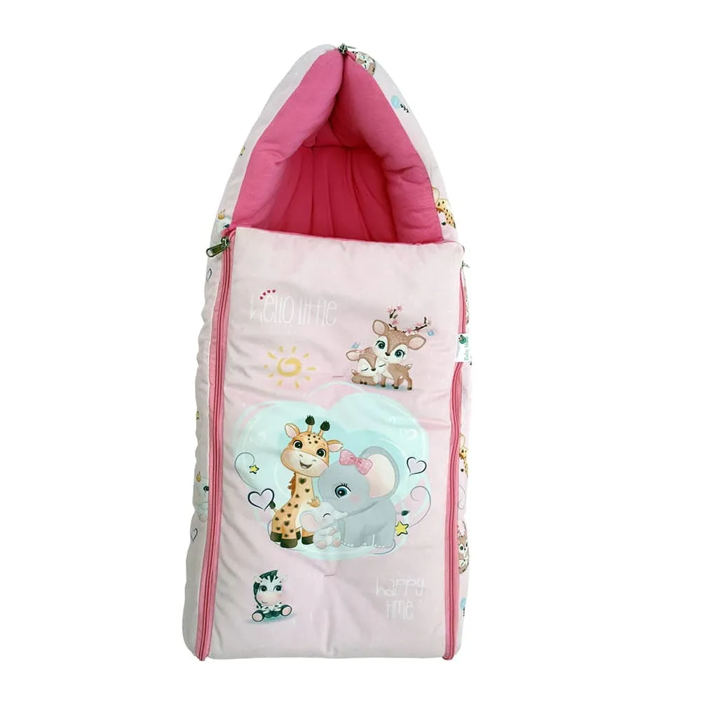 Baby Moo Animal Kingdom Premium Carry Nest Velvet With Hosiery Lining Sleeping Bag - Pink