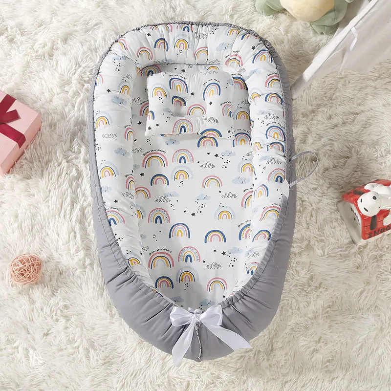 Babymoon Baby Nest Bed with Pillow | Adjustable, Portable, Reversible, Foldable | Cotton Baby Mattress Sleeping Bed | Unicorn Grey