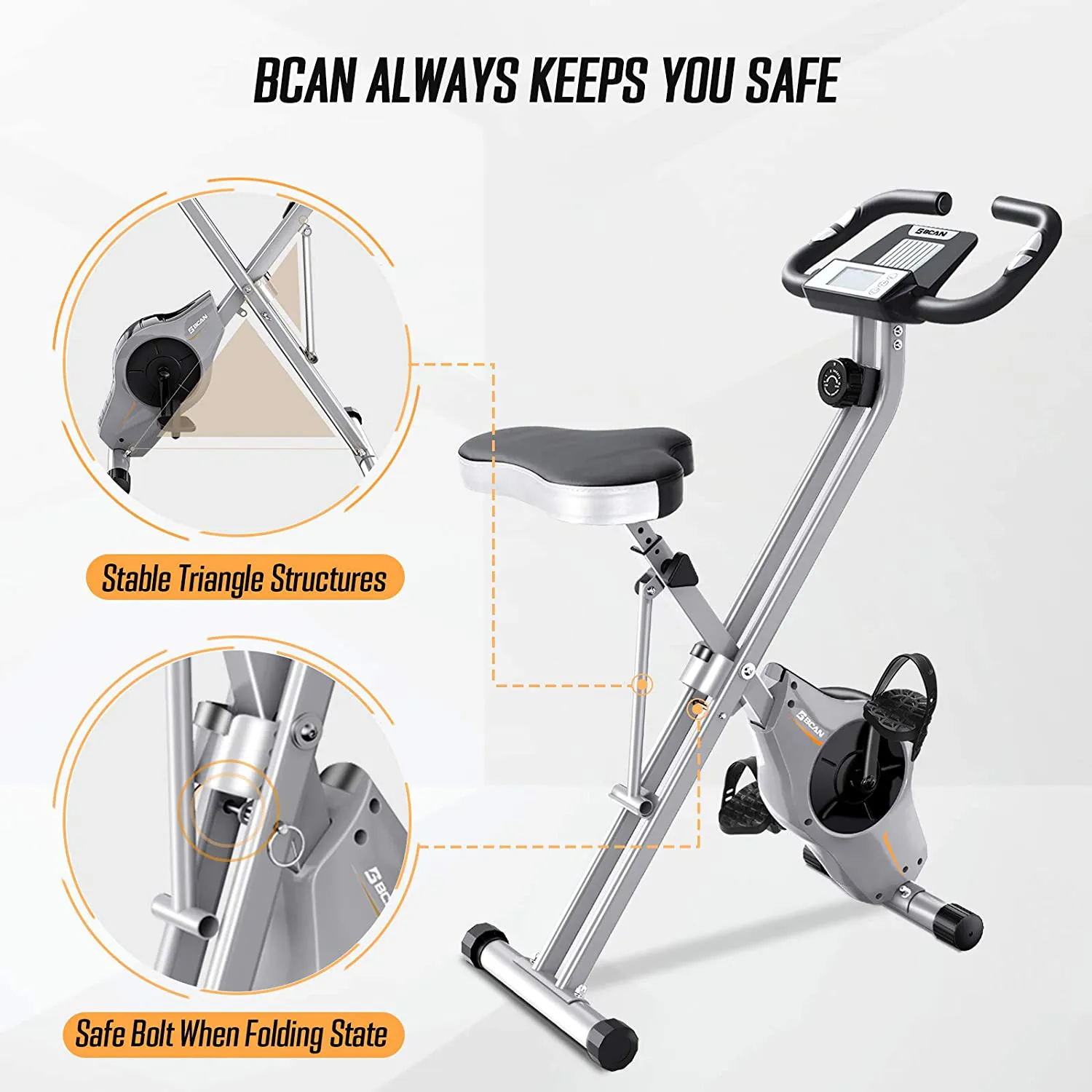 BCAN Folding Exercise Bike-Stationary Bike Foldable with Magnetic Resistance,Pulse Monitor and Comfortable Seat