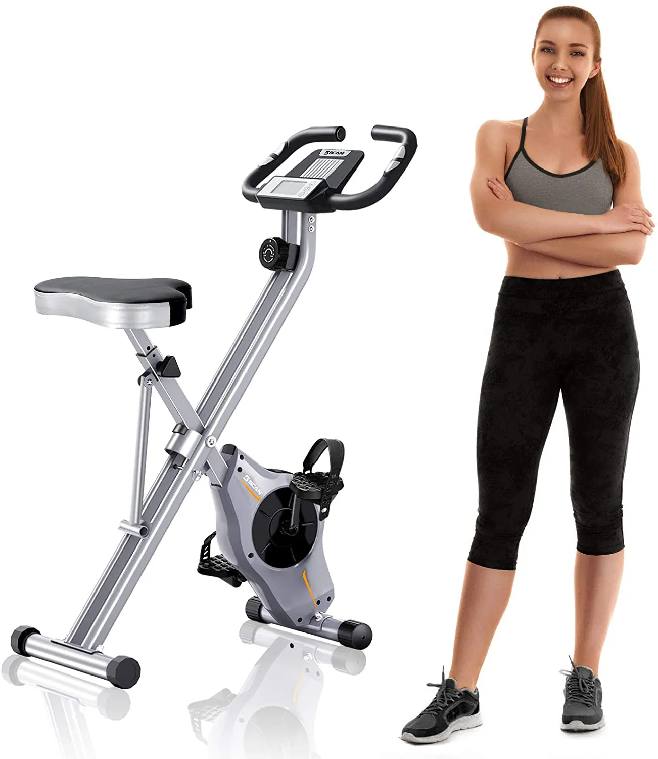 BCAN Folding Exercise Bike-Stationary Bike Foldable with Magnetic Resistance,Pulse Monitor and Comfortable Seat