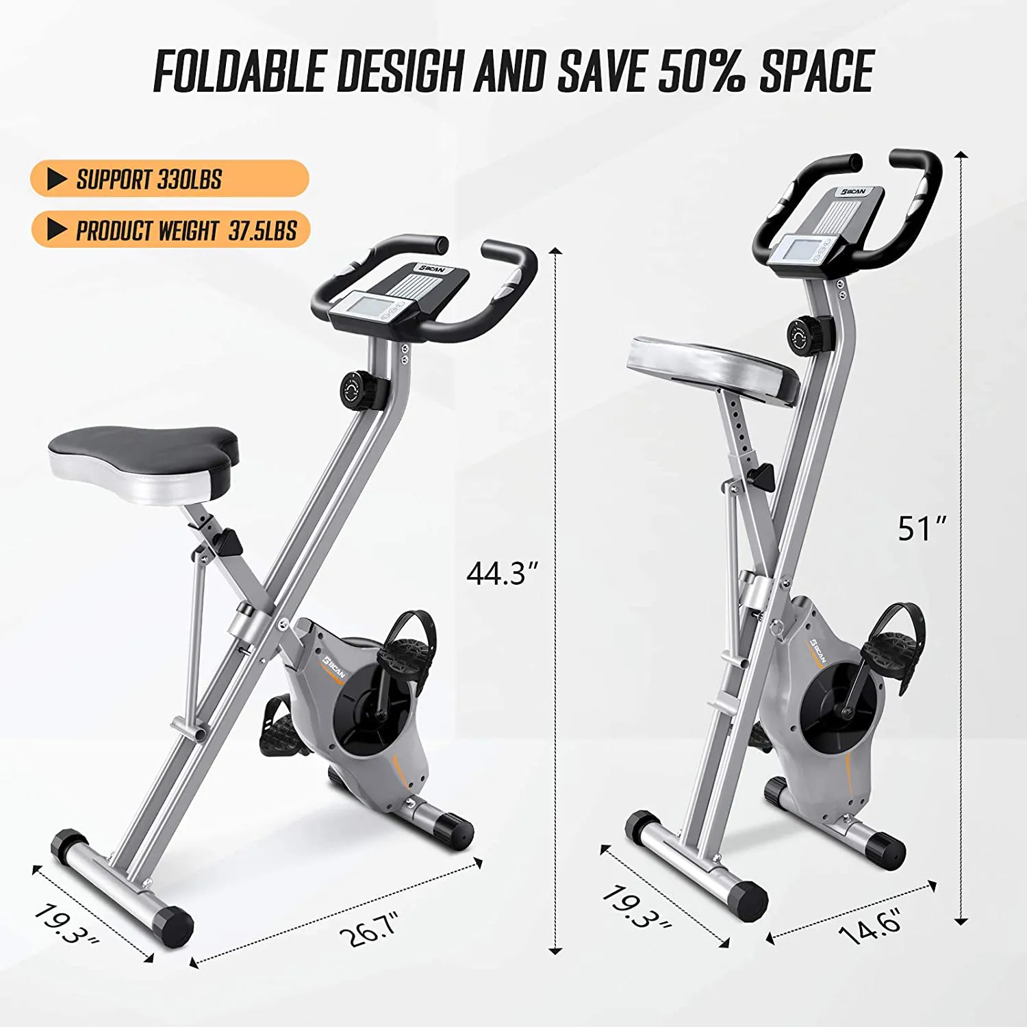 BCAN Folding Exercise Bike-Stationary Bike Foldable with Magnetic Resistance,Pulse Monitor and Comfortable Seat