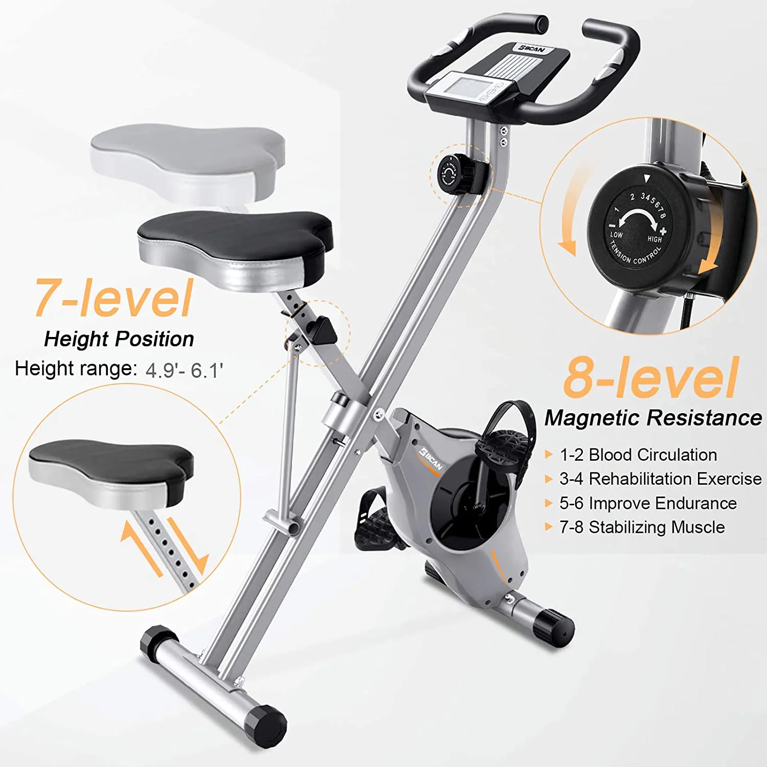 BCAN Folding Exercise Bike-Stationary Bike Foldable with Magnetic Resistance,Pulse Monitor and Comfortable Seat