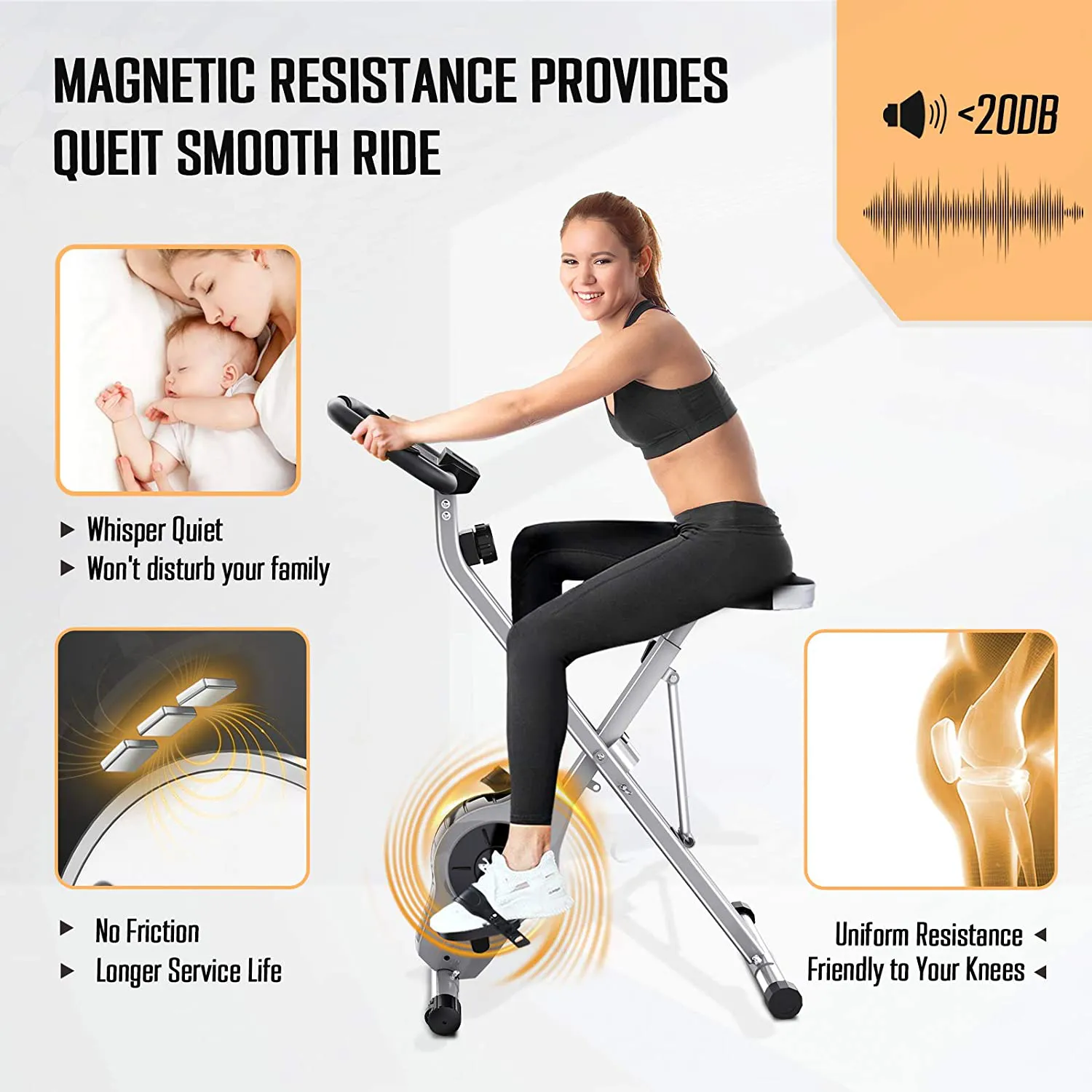 BCAN Folding Exercise Bike-Stationary Bike Foldable with Magnetic Resistance,Pulse Monitor and Comfortable Seat