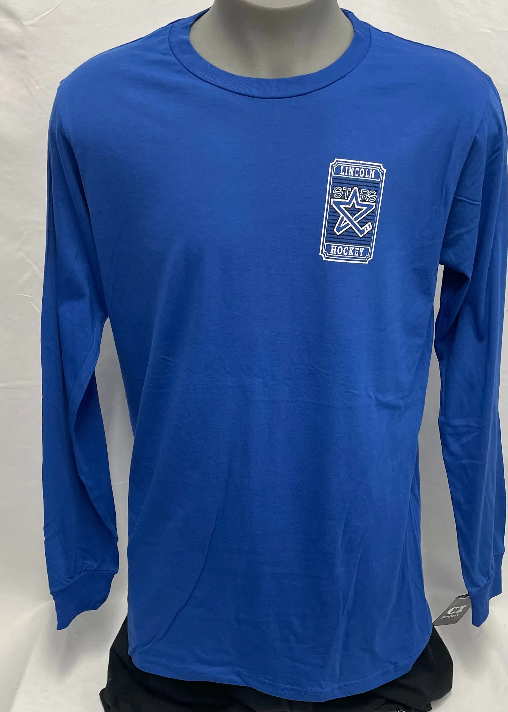 Blue Left Chest & Back Lincoln Stars Hockey Long Sleeve Tee