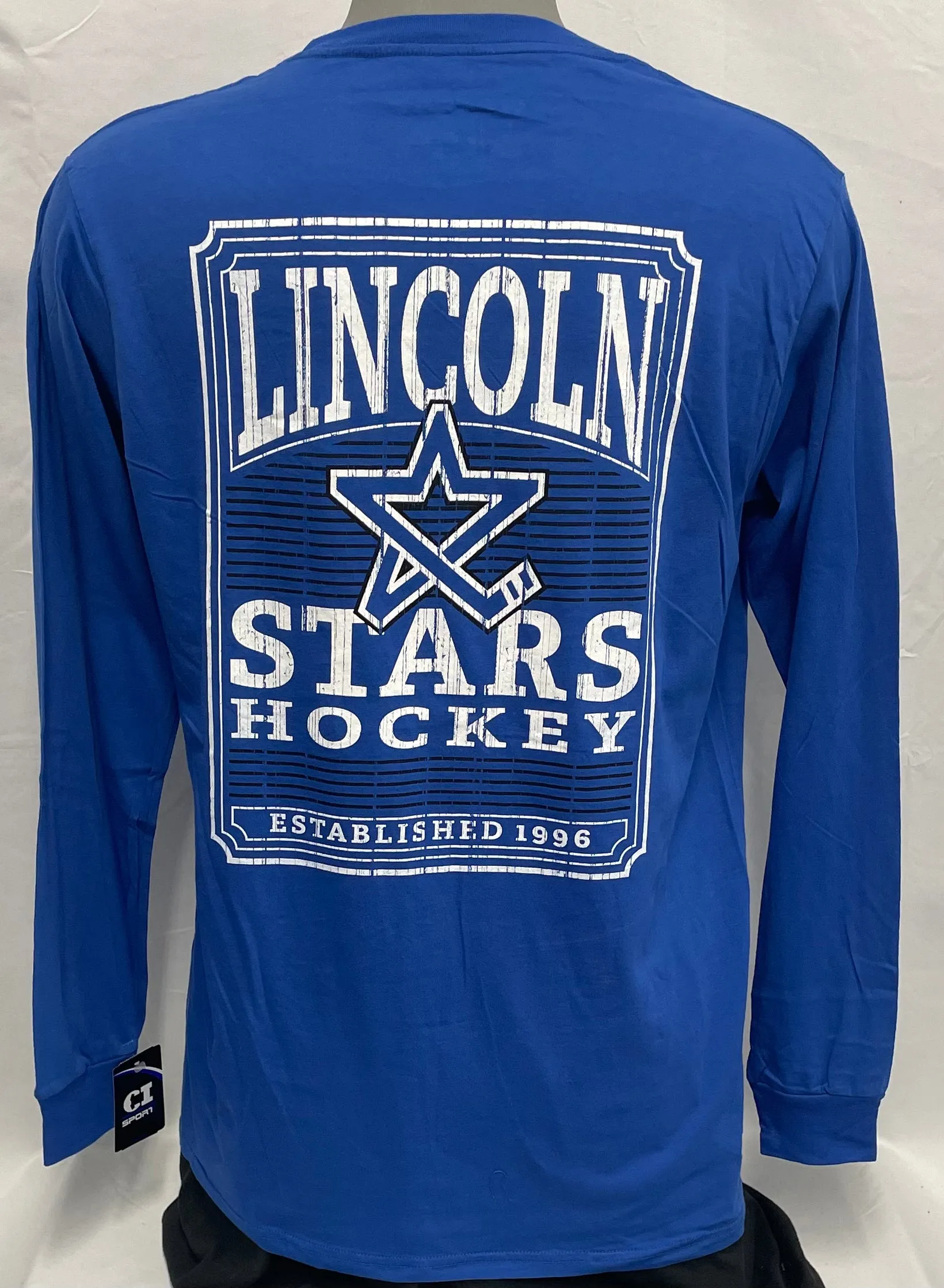 Blue Left Chest & Back Lincoln Stars Hockey Long Sleeve Tee