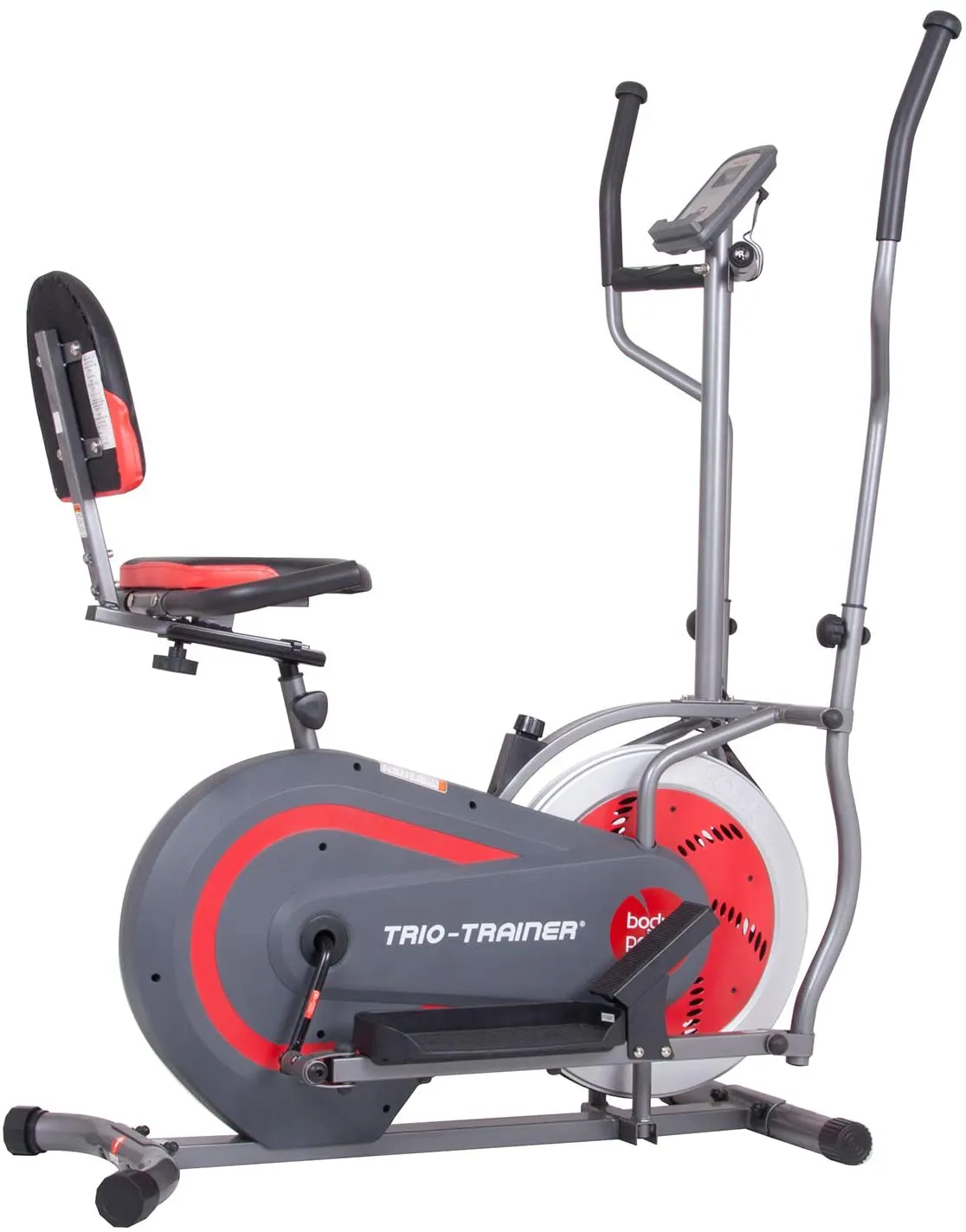 Enhanced Body Power 3-in-1 Trio Trainer: Elliptical, Upright & Recumbent Exercise Bike - BRT5088 (Gray, Silver, Red)