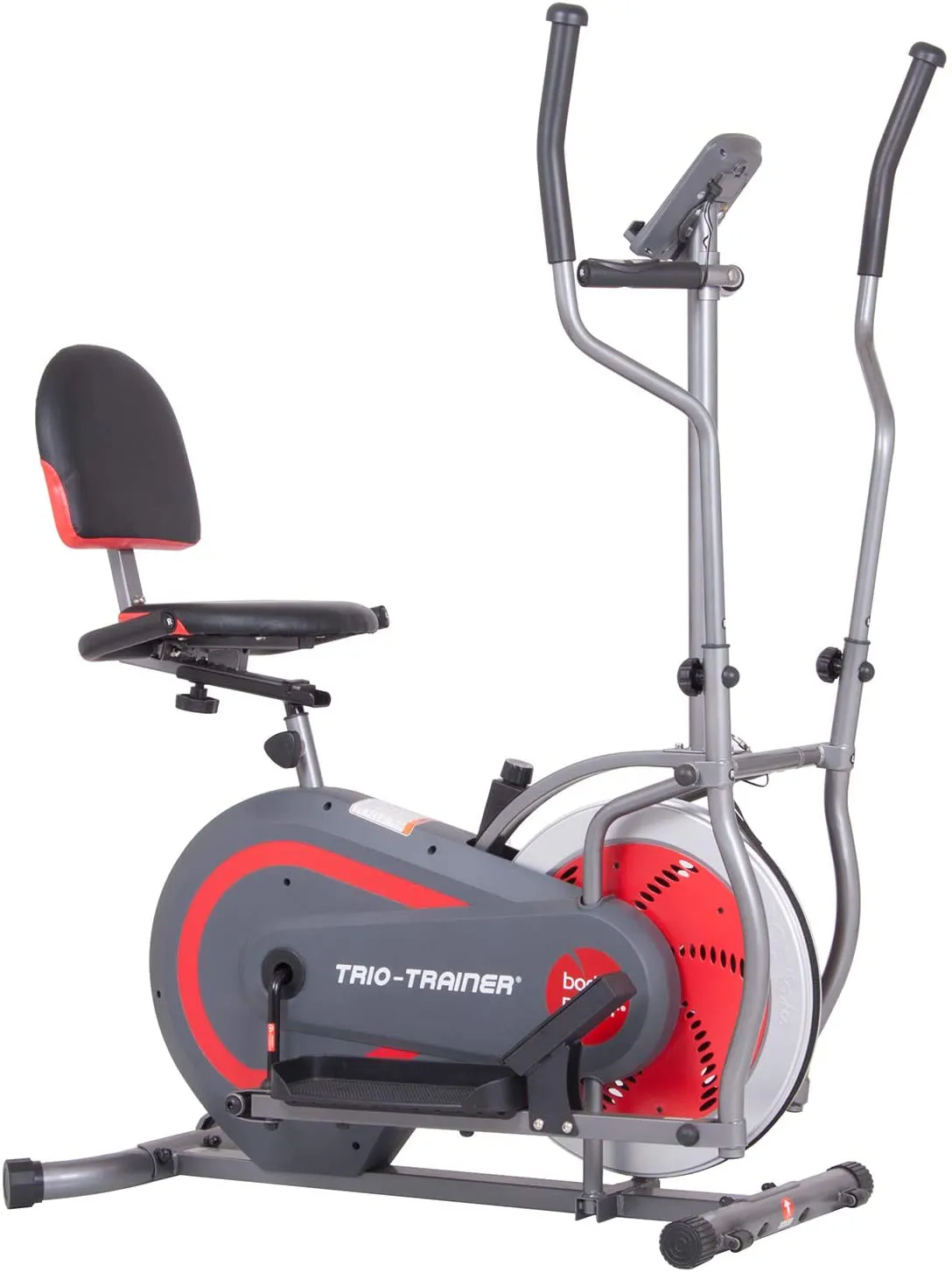 Enhanced Body Power 3-in-1 Trio Trainer: Elliptical, Upright & Recumbent Exercise Bike - BRT5088 (Gray, Silver, Red)