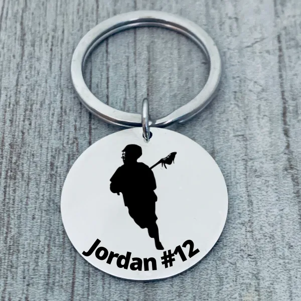 Boys Personalized Engraved Lacrosse Keychain