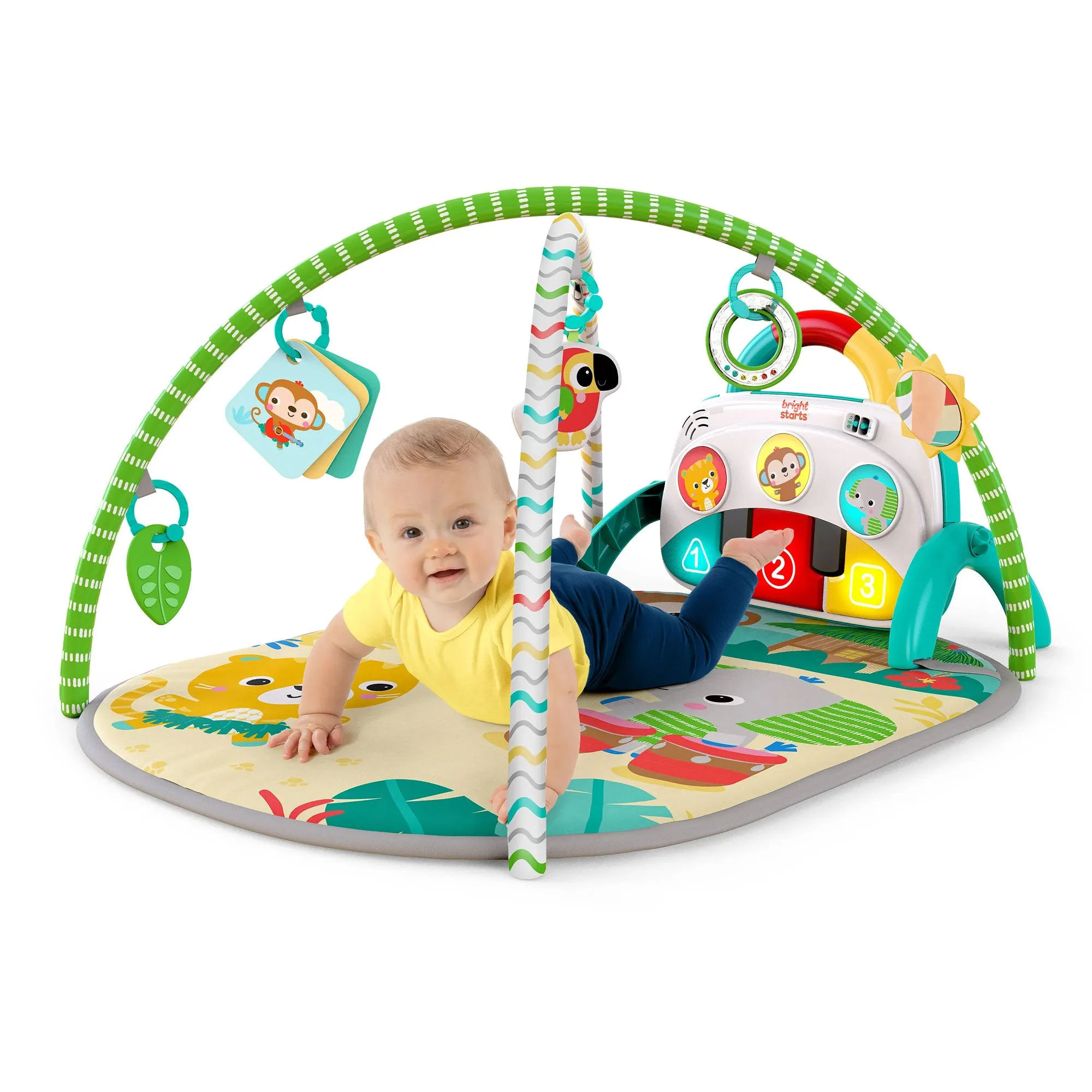 Bright Starts 4 in 1 Groovin Kicks Piano and Drum Baby Play Gym, Tropical Safari