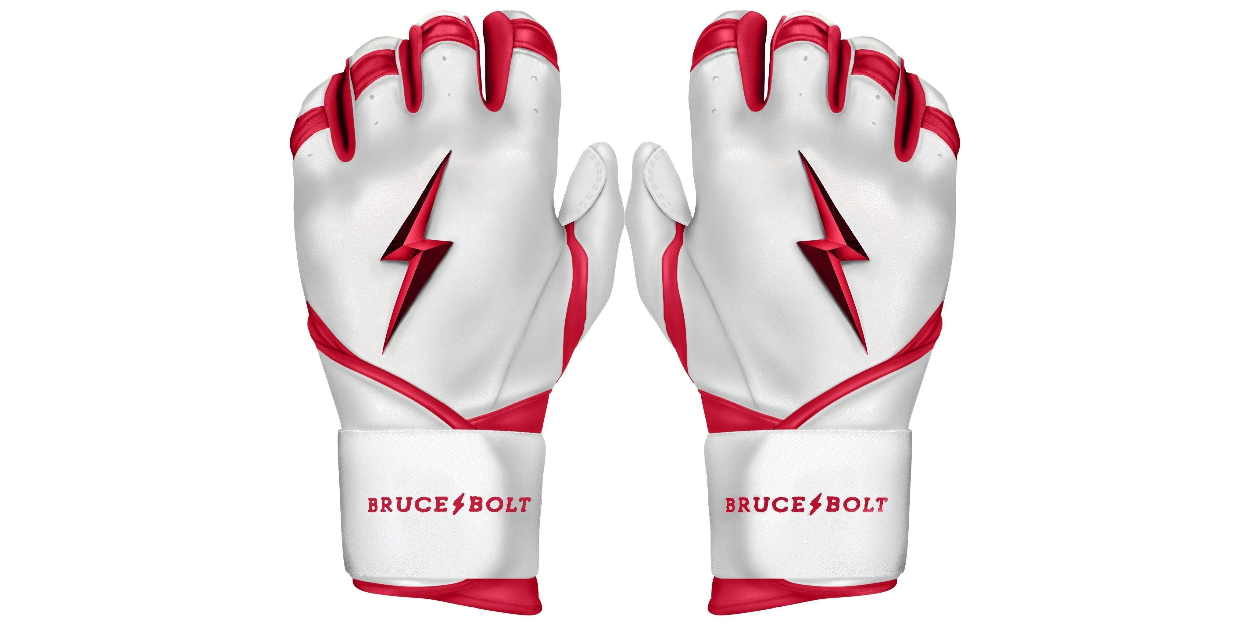 Bruce Bolt PREMIUM PRO BADER Series Long Cuff Batting Gloves: White