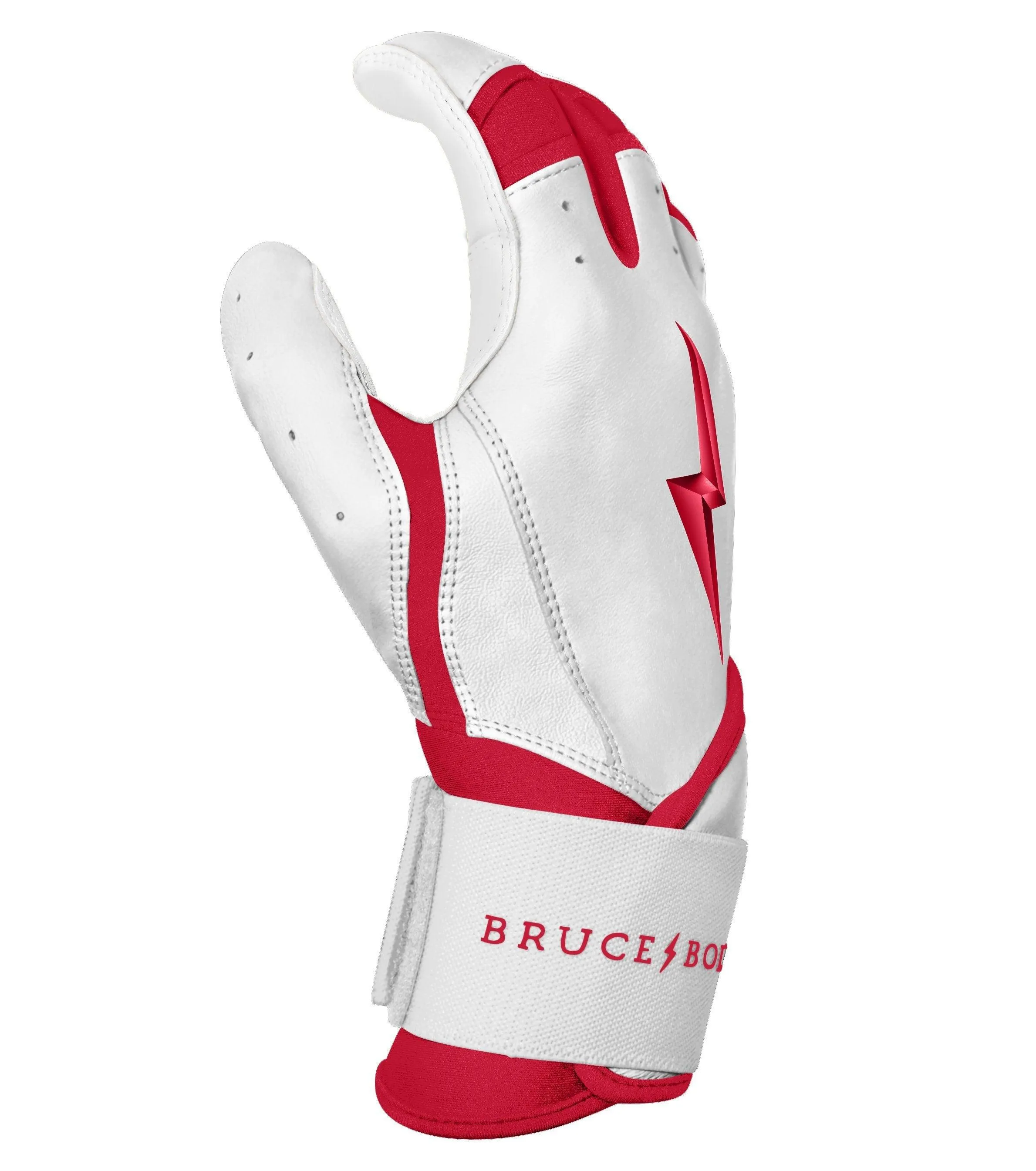 Bruce Bolt PREMIUM PRO BADER Series Long Cuff Batting Gloves: White