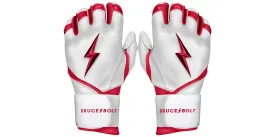 Bruce Bolt PREMIUM PRO BADER Series Long Cuff Batting Gloves: White