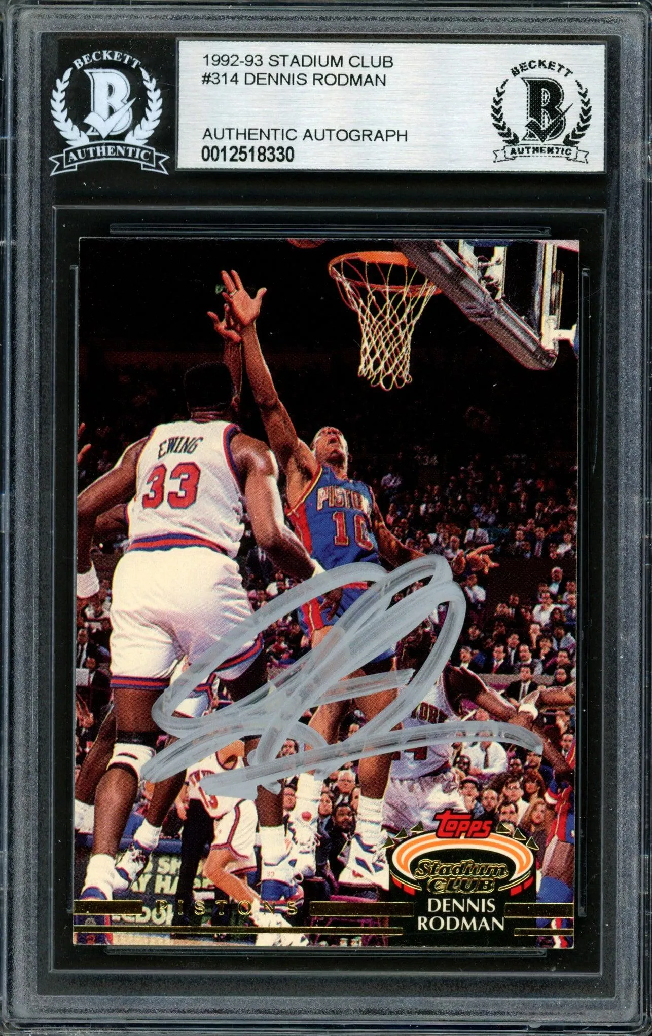 Dennis Rodman Autographed 1992-93 Stadium Club Card #314 Detroit Pistons Signed In Silver Beckett BAS #12518330