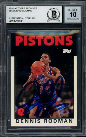 Dennis Rodman Autographed 1993-94 Topps Archives Card #86 Detroit Pistons Auto Grade Gem Mint 10 Beckett BAS #13018180