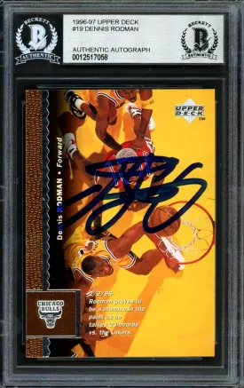 Dennis Rodman Autographed 1996-97 Upper Deck Card #19 Chicago Bulls Beckett BAS #12517058