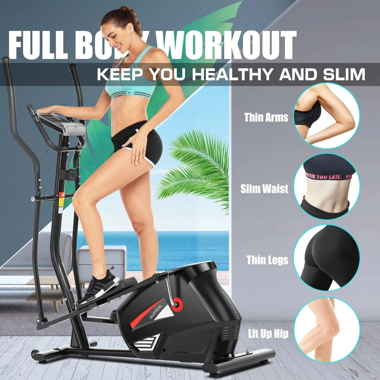 Elliptical Machine, Cross Trainer with Smart APP Connection, 10-Level Resistance, , Heart Rate Sensor, Exercise Elliptical for Home Office, 390Lbs Weight Capacity