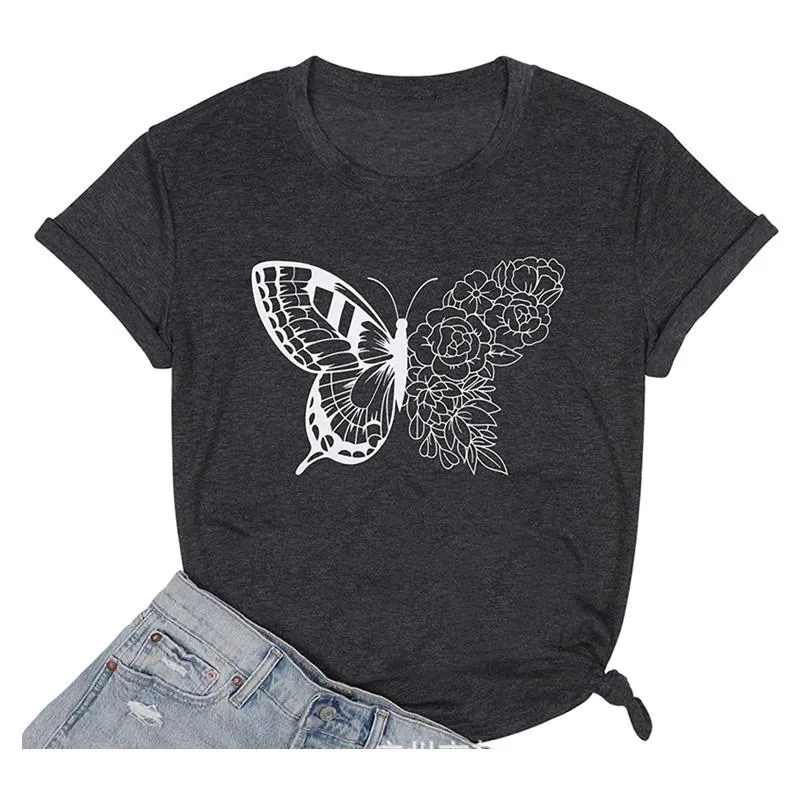 European and American fashion butterfly print casual short-sleeved shirt