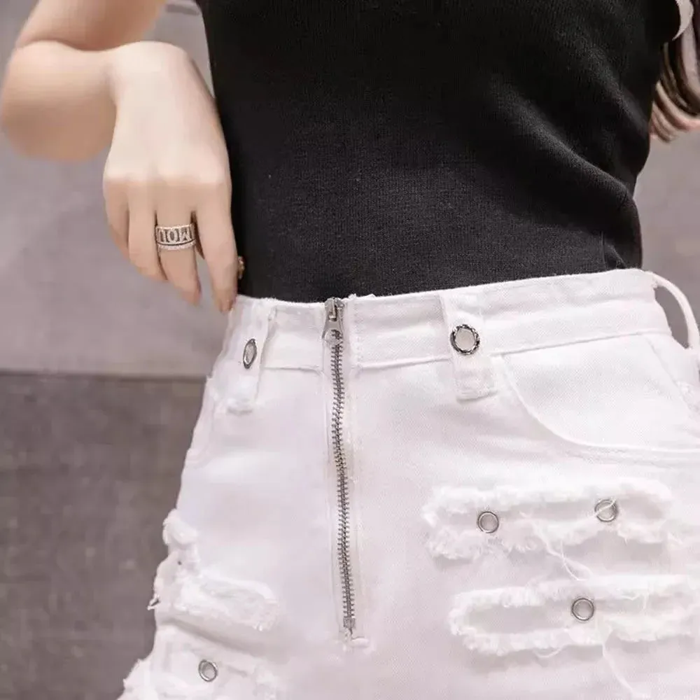 Fashion A-line Zipper Denim Shorts for Women