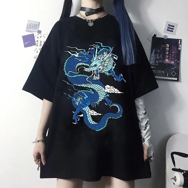 Fashion cartoon green dragon pattern t-shirt