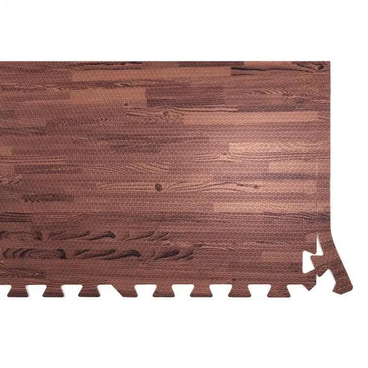 Floor Mat Set - 6 Mats 12 Edges - Dark Wood Effect