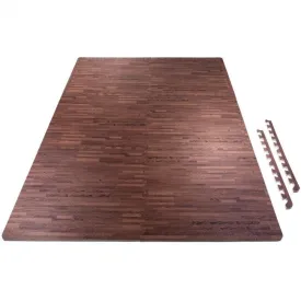 Floor Mat Set - 6 Mats 12 Edges - Dark Wood Effect