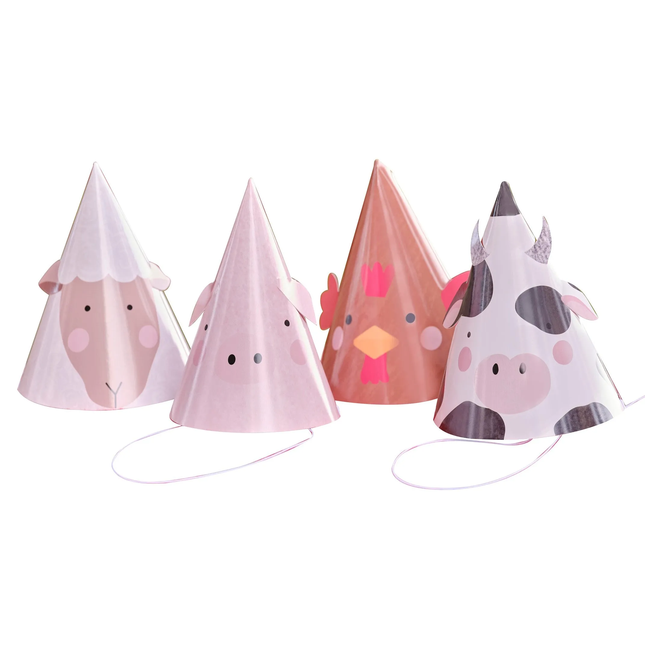 Ginger Ray Farm Animal Party Hats - 8 Pkt