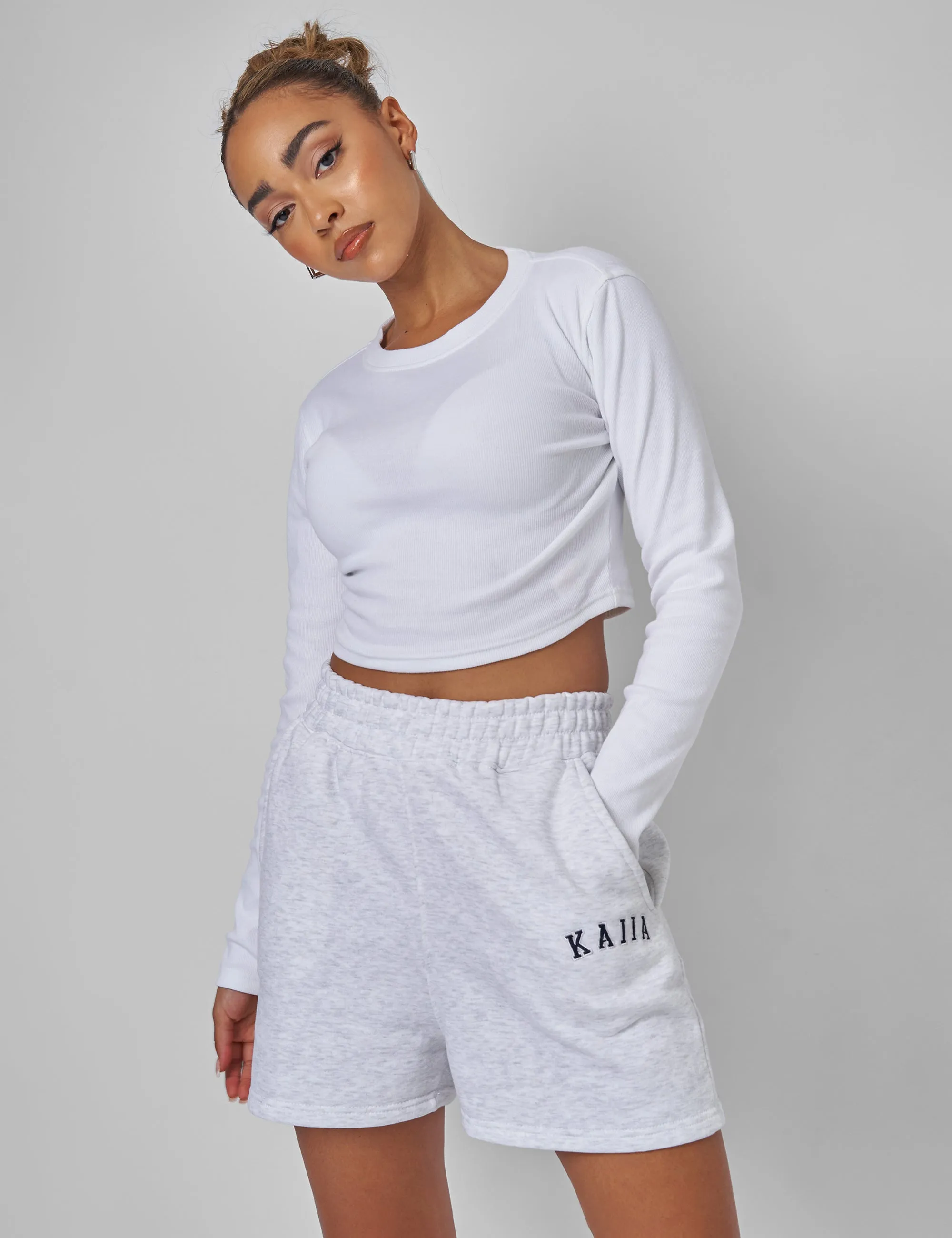 Kaiia Sweat Logo Shorts In Grey Marl