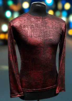 MEN'S LONG SLEEVE TEE - METALLIC RED FABRIC