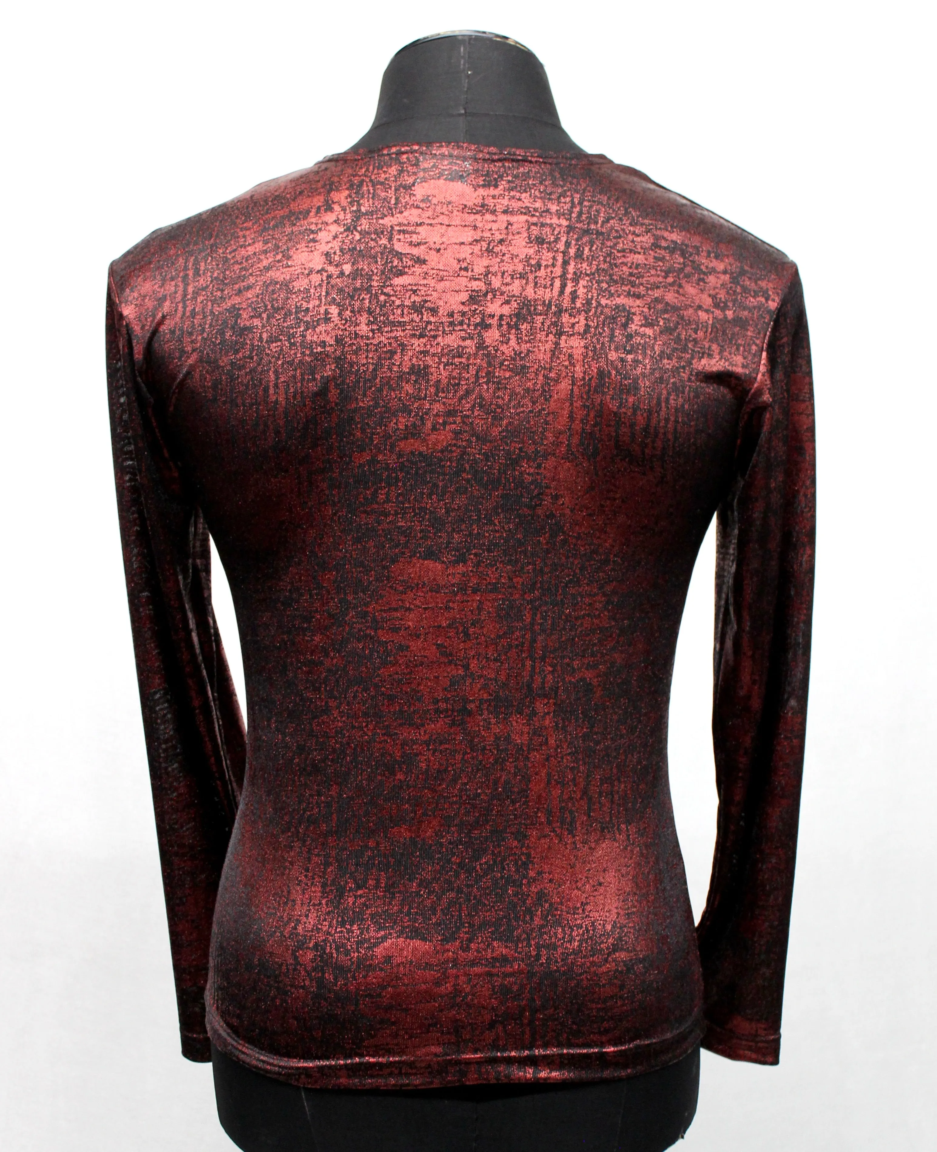 MEN'S LONG SLEEVE TEE - METALLIC RED FABRIC