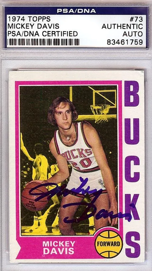 Mickey Davis Autographed 1974 Topps Card #73 Milwaukee Bucks PSA/DNA #83461759