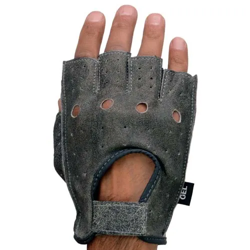 Milwaukee Leather MG7557 Men's Grey Leather Gel Padded Palm Fingerless Motorcycle Hand Gloves W/ Breathable ‘Open Knuckle’