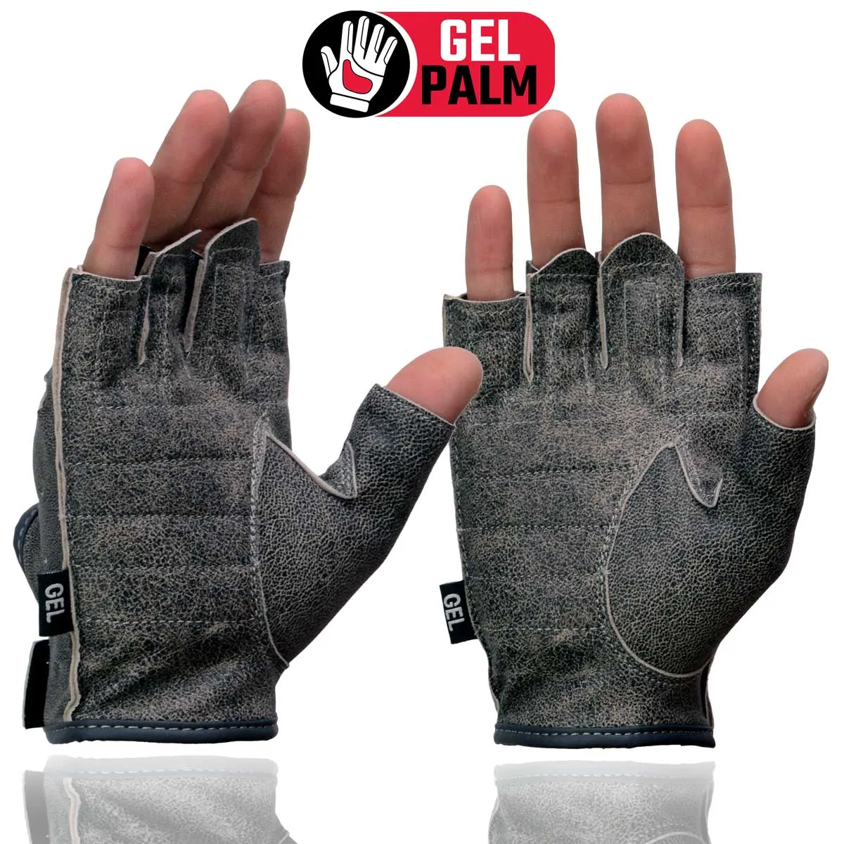 Milwaukee Leather MG7557 Men's Grey Leather Gel Padded Palm Fingerless Motorcycle Hand Gloves W/ Breathable ‘Open Knuckle’