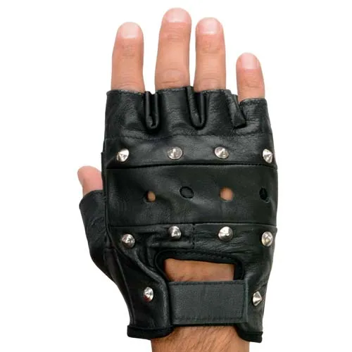 Milwaukee Leather SH211 Men's Black Leather Gel Padded Palm Fingerless