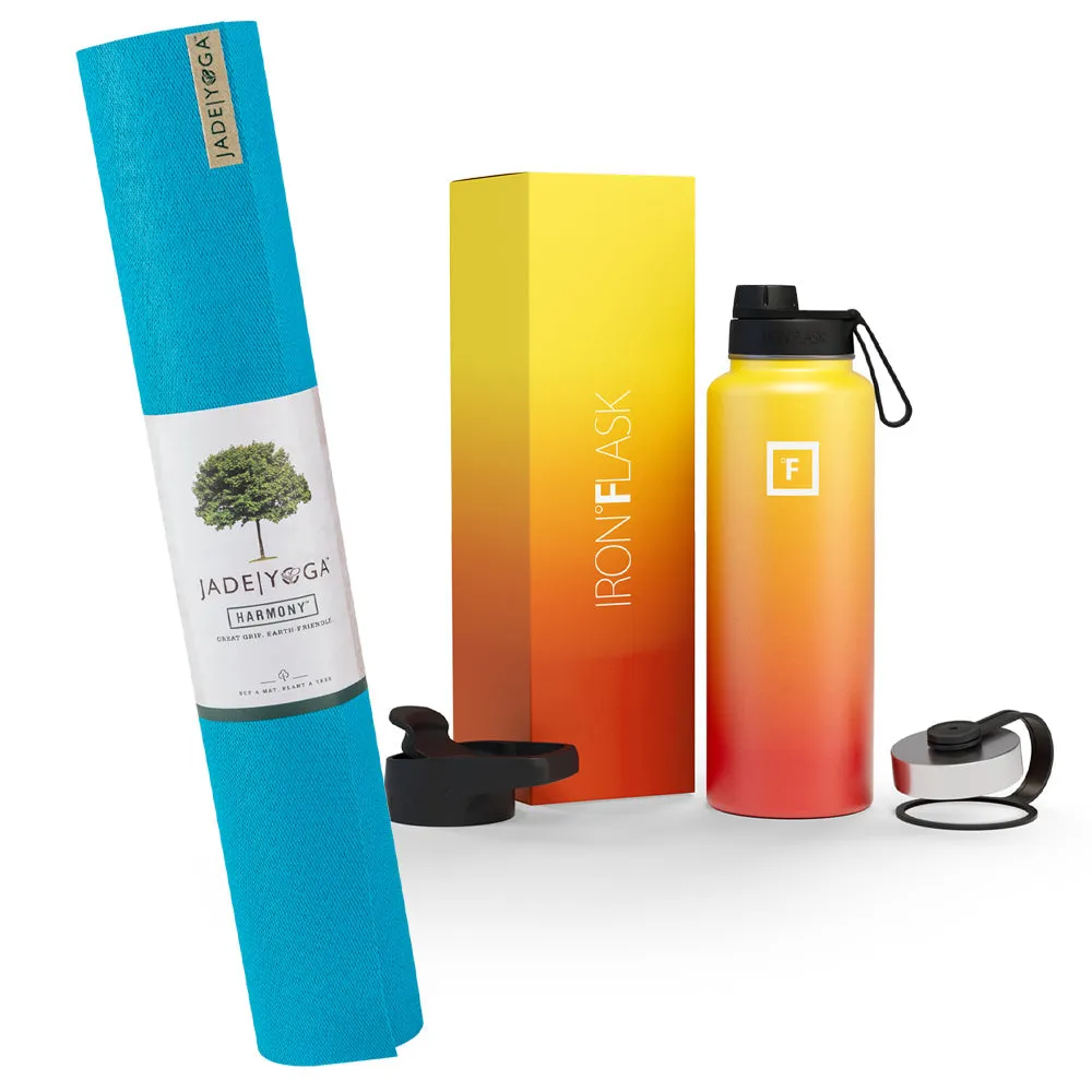 Non-Toxic Yoga Mat & 32oz Insulated Bottle Bundle - Jade, Iron Flask