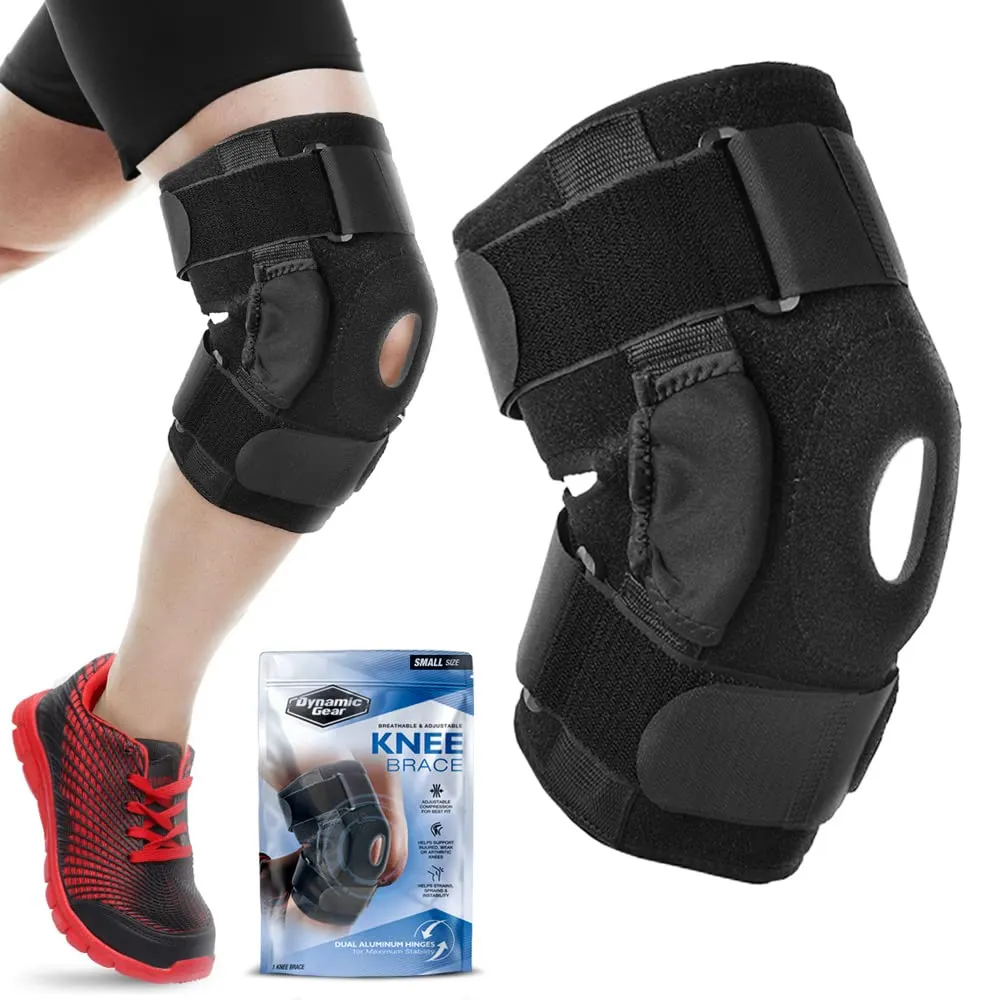 Open Patella Stabilizing Knee Brace, Dual Aluminum Stability Hinges, Padded